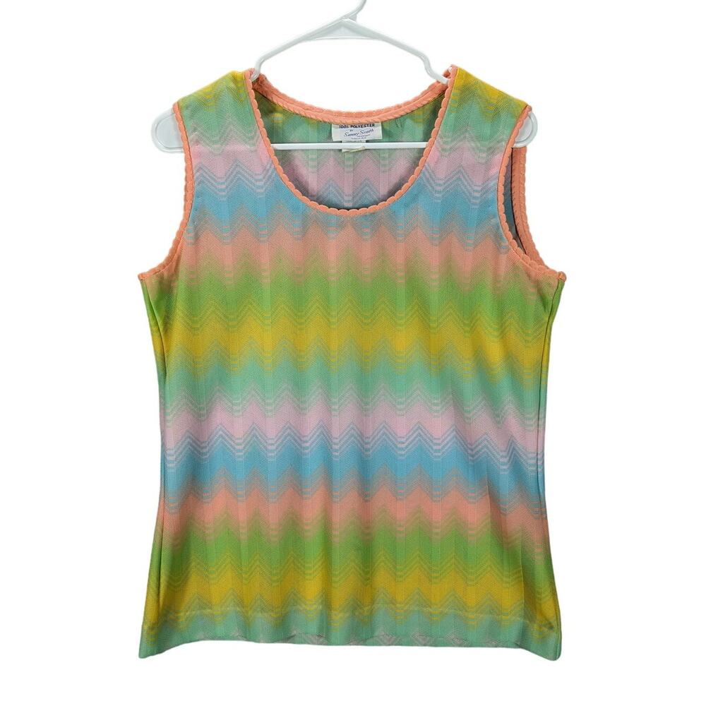 Vintage Tank Top Womens 14 Sheer Sleeveless Sunny South Twee Rainbow Boho Retro